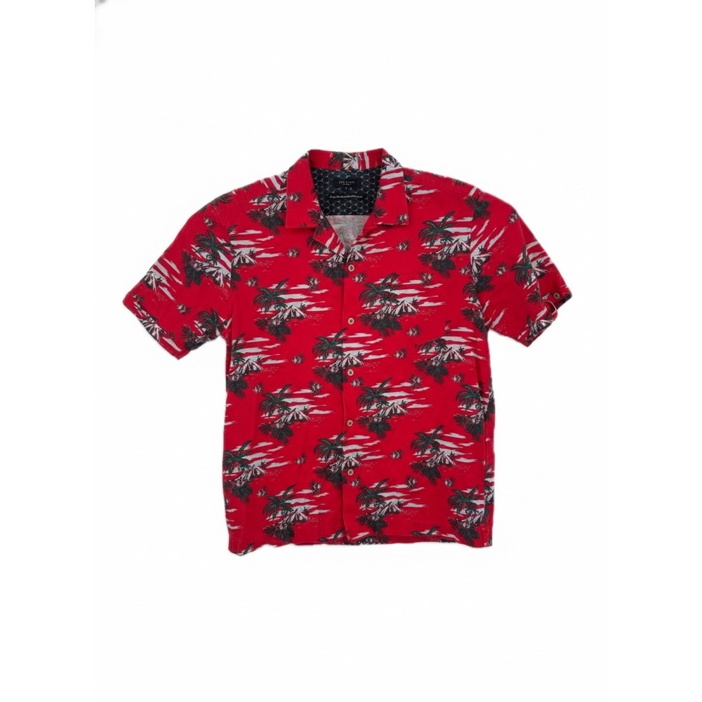 Ted Baker London Mens Red Palm Tree Print Short Sleeve Button Up Shirt Size 5 XL